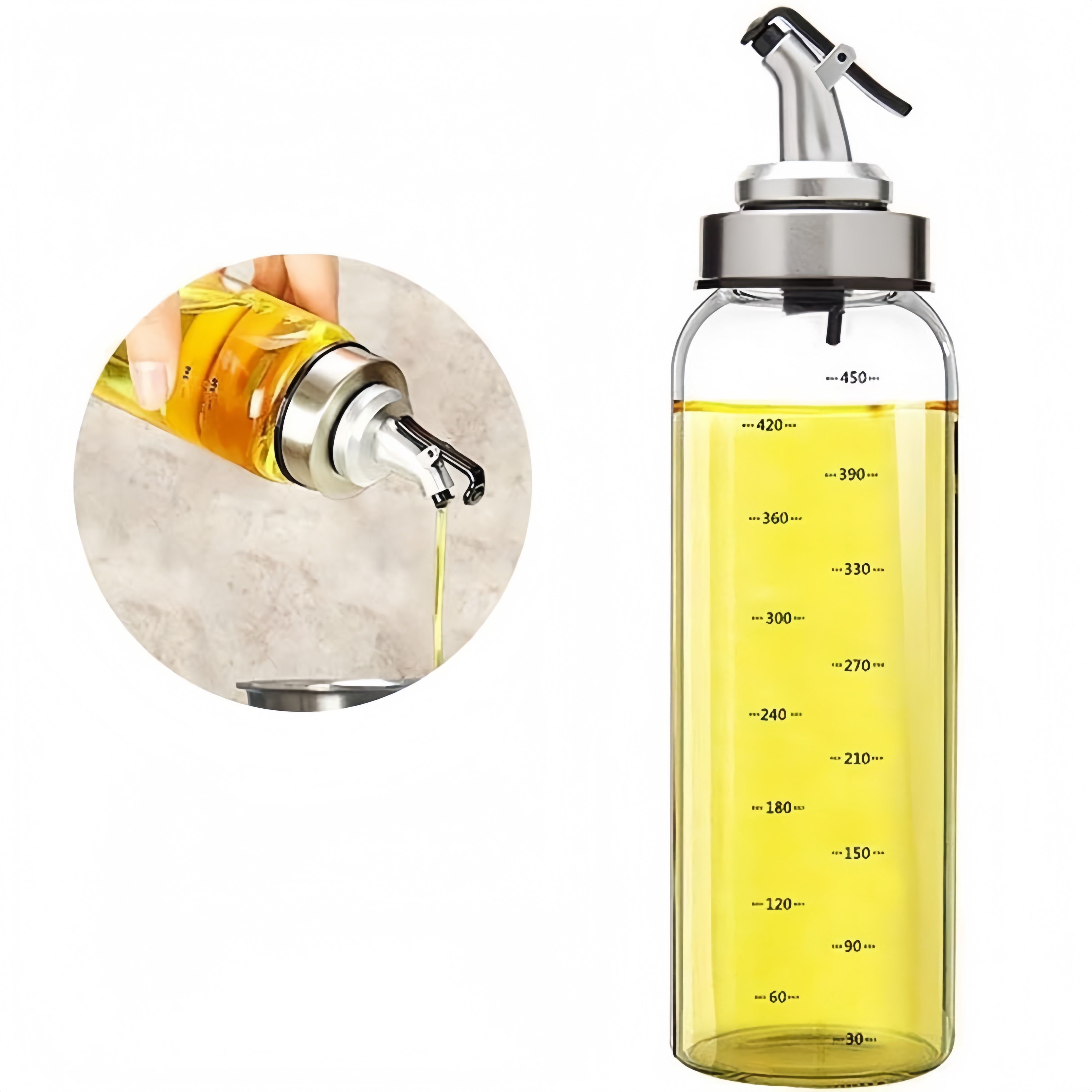 【Promotion】Olive Oil Dispenser Bottle with Degree Scale- 500ml Glass Oil Bottle Cruets No Drip, Oil Container for Vegetable Olive Oil，Lead-Free Glass Oil Dispenser