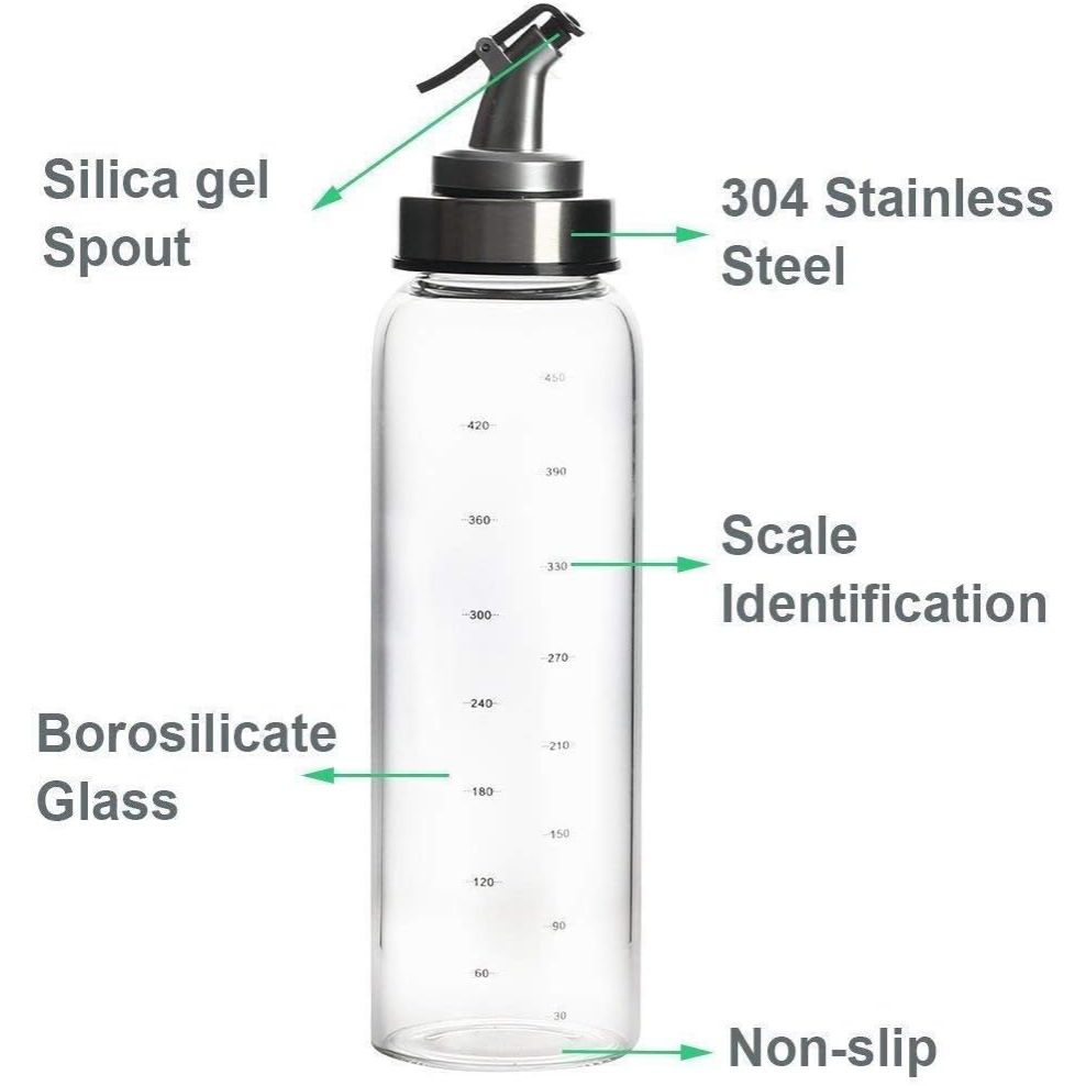 【Promotion】Olive Oil Dispenser Bottle with Degree Scale- 500ml Glass Oil Bottle Cruets No Drip, Oil Container for Vegetable Olive Oil，Lead-Free Glass Oil Dispenser