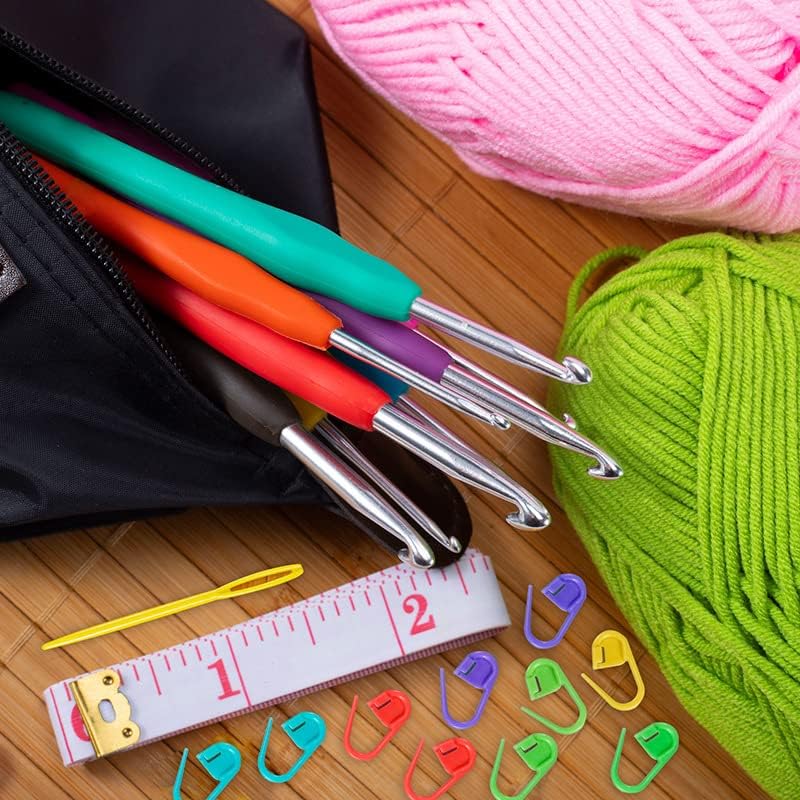 52 Pcs Crochet Hooks Set, 16 Size Crochet Hooks Set 0.7mm-5.5mm Ergonomic Soft Grip Handles Knitting Needles Kit with Case for Arthritic Hands,Crochet Needles Set for Beginners & Crochet Lovers
