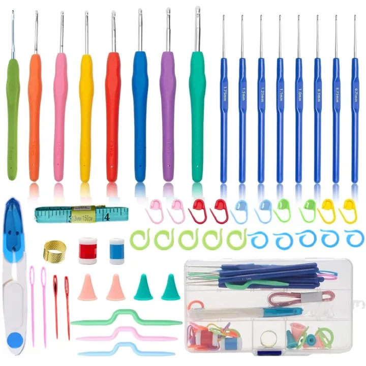 52 Pcs Crochet Hooks Set, 16 Size Crochet Hooks Set 0.7mm-5.5mm Ergonomic Soft Grip Handles Knitting Needles Kit with Case for Arthritic Hands,Crochet Needles Set for Beginners & Crochet Lovers