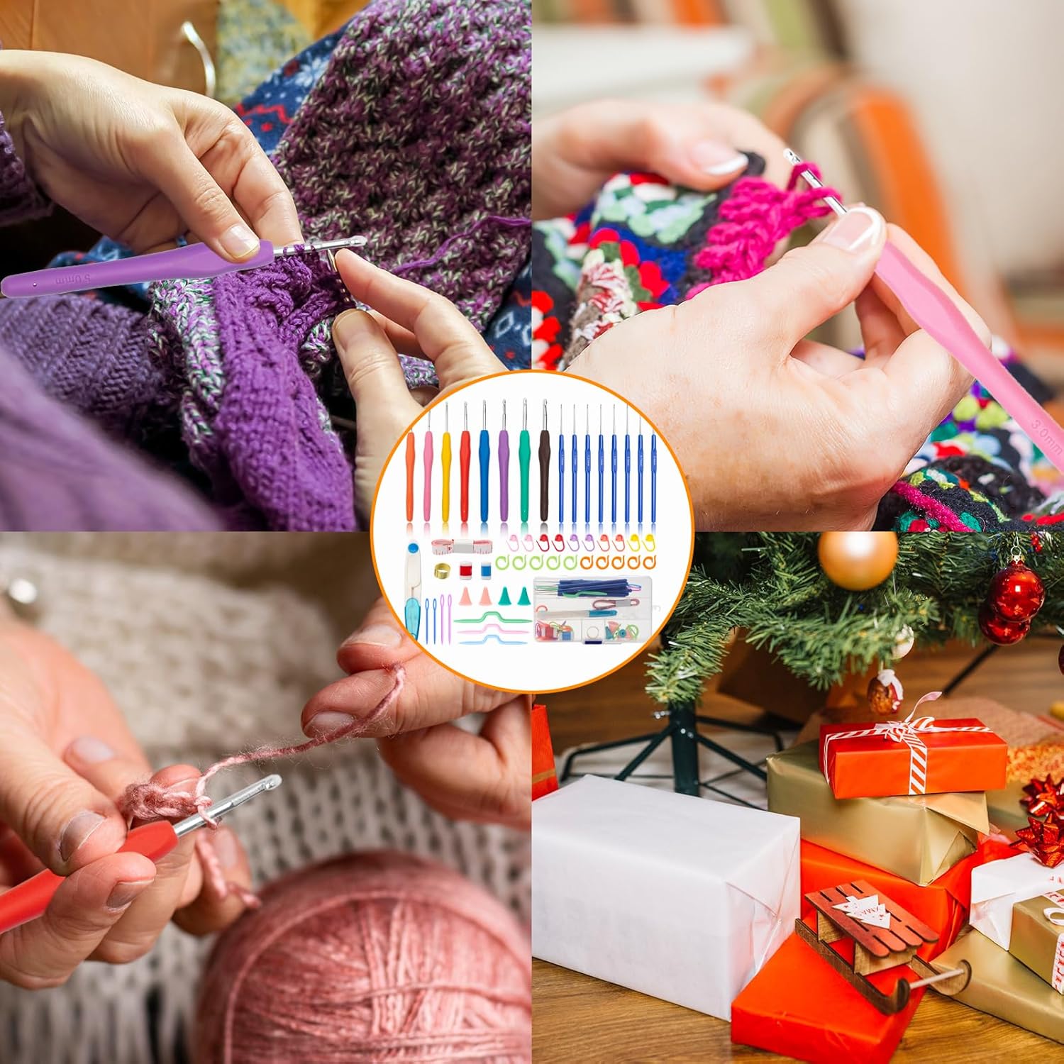 52 Pcs Crochet Hooks Set, 16 Size Crochet Hooks Set 0.7mm-5.5mm Ergonomic Soft Grip Handles Knitting Needles Kit with Case for Arthritic Hands,Crochet Needles Set for Beginners & Crochet Lovers