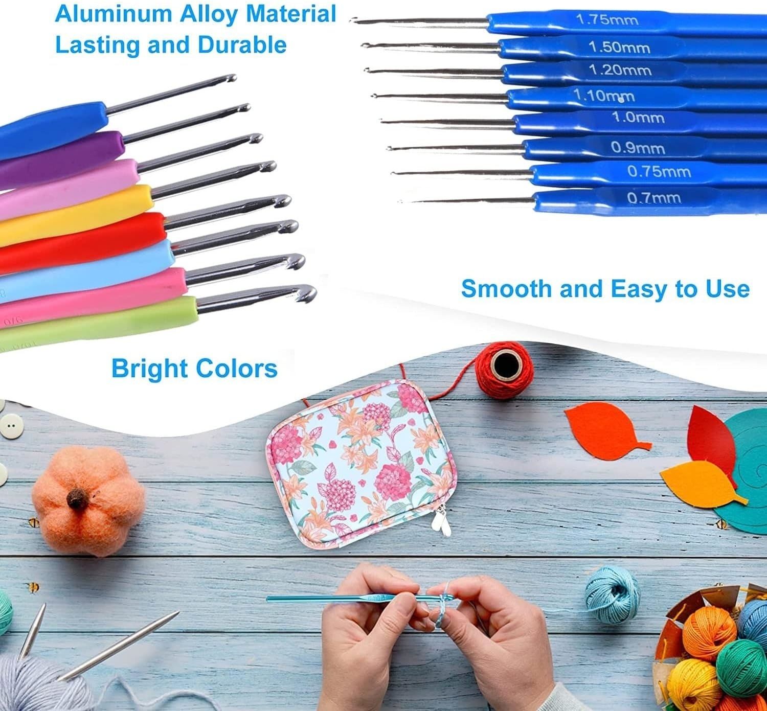 52 Pcs Crochet Hooks Set, 16 Size Crochet Hooks Set 0.7mm-5.5mm Ergonomic Soft Grip Handles Knitting Needles Kit with Case for Arthritic Hands,Crochet Needles Set for Beginners & Crochet Lovers