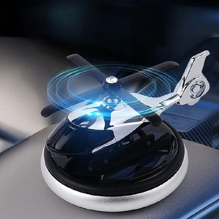 【Promotion】Helicopter Solar Car Air Freshener Rotation Aromatherapy Diffuser Ornament for Vehicles with Fragrance Tablet, Essential Oil,Anti-slip Mat for Car and Interior Decoration