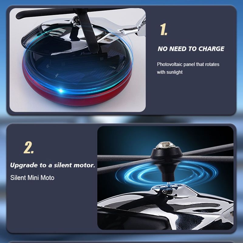 【Promotion】Helicopter Solar Car Air Freshener Rotation Aromatherapy Diffuser Ornament for Vehicles with Fragrance Tablet, Essential Oil,Anti-slip Mat for Car and Interior Decoration