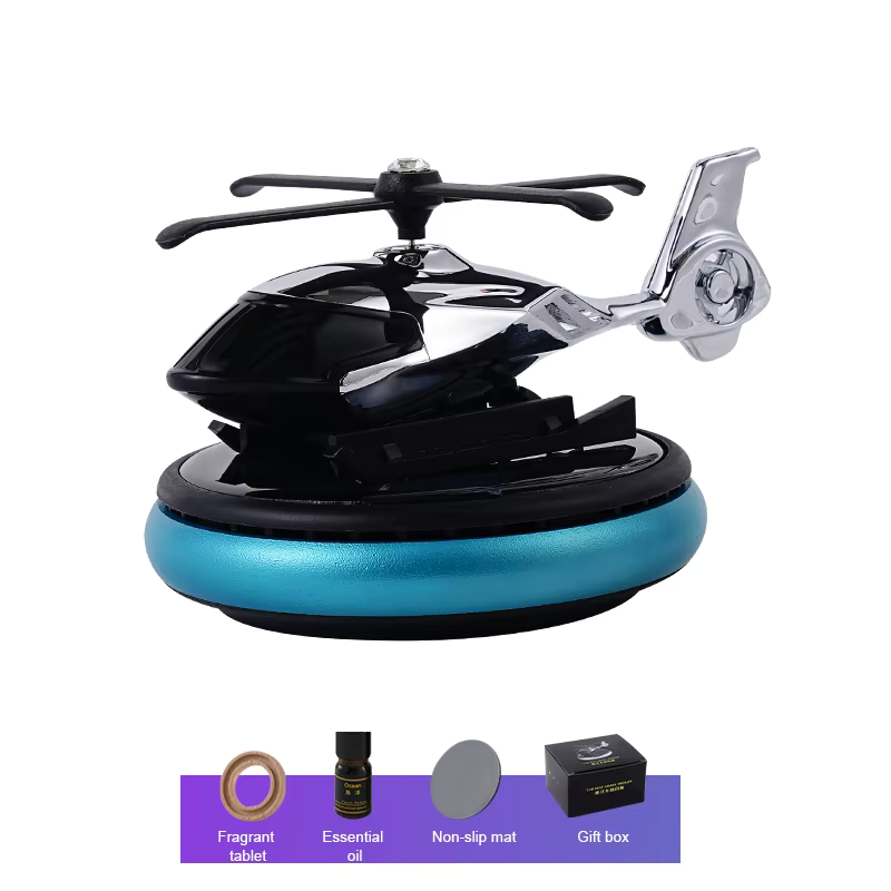 【Promotion】Helicopter Solar Car Air Freshener Rotation Aromatherapy Diffuser Ornament for Vehicles with Fragrance Tablet, Essential Oil,Anti-slip Mat for Car and Interior Decoration