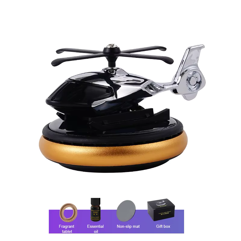【Promotion】Helicopter Solar Car Air Freshener Rotation Aromatherapy Diffuser Ornament for Vehicles with Fragrance Tablet, Essential Oil,Anti-slip Mat for Car and Interior Decoration