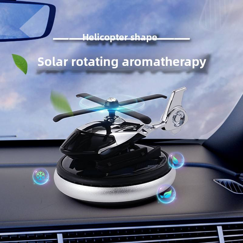 【Promotion】Helicopter Solar Car Air Freshener Rotation Aromatherapy Diffuser Ornament for Vehicles with Fragrance Tablet, Essential Oil,Anti-slip Mat for Car and Interior Decoration