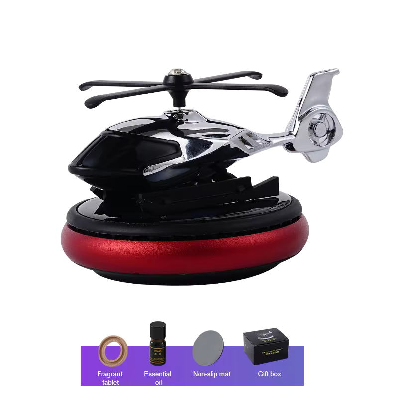 【Promotion】Helicopter Solar Car Air Freshener Rotation Aromatherapy Diffuser Ornament for Vehicles with Fragrance Tablet, Essential Oil,Anti-slip Mat for Car and Interior Decoration