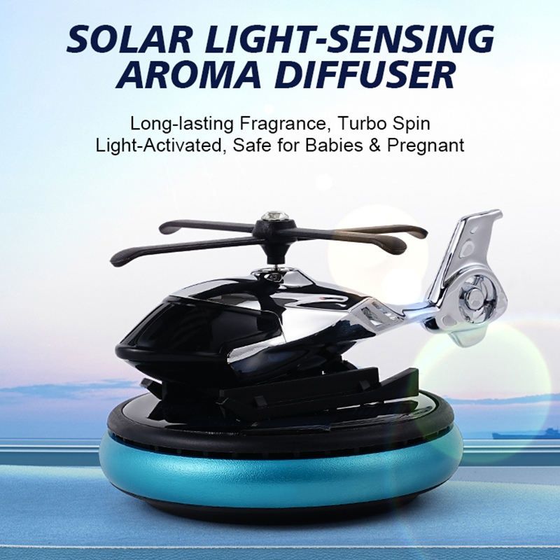 【Promotion】Helicopter Solar Car Air Freshener Rotation Aromatherapy Diffuser Ornament for Vehicles with Fragrance Tablet, Essential Oil,Anti-slip Mat for Car and Interior Decoration