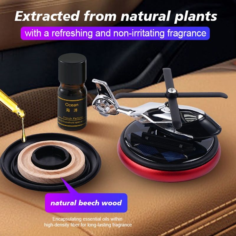 【Promotion】Helicopter Solar Car Air Freshener Rotation Aromatherapy Diffuser Ornament for Vehicles with Fragrance Tablet, Essential Oil,Anti-slip Mat for Car and Interior Decoration