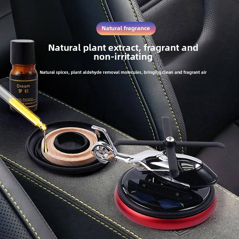 【Promotion】Helicopter Solar Car Air Freshener Rotation Aromatherapy Diffuser Ornament for Vehicles with Fragrance Tablet, Essential Oil,Anti-slip Mat for Car and Interior Decoration