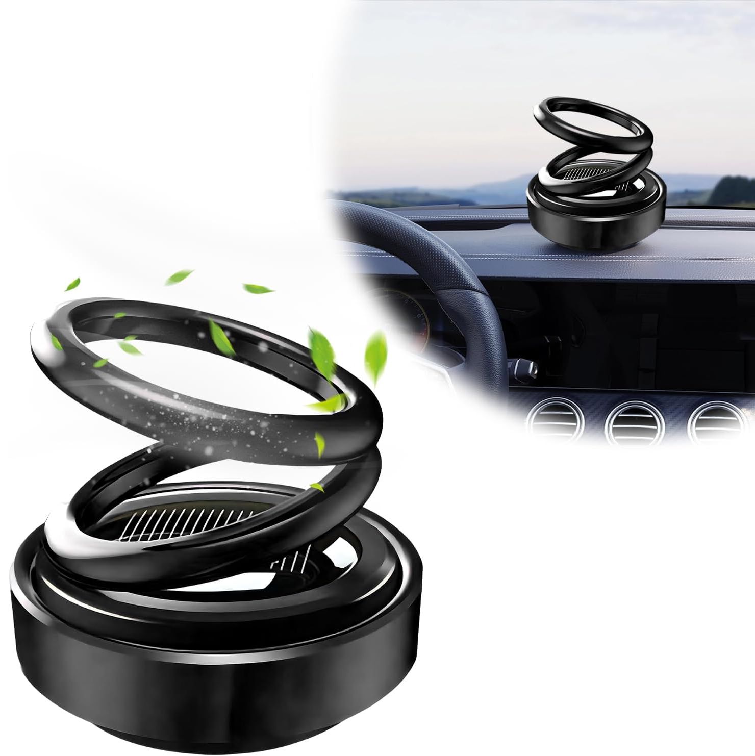 【Promotion】Solar Rotating Car Air Freshener, Double Ring Solar Energy Car Dashboard Decoration Perfume Holder, Rotating Aromatherapy Diffuser Ornament for Car Home, Car Accessories