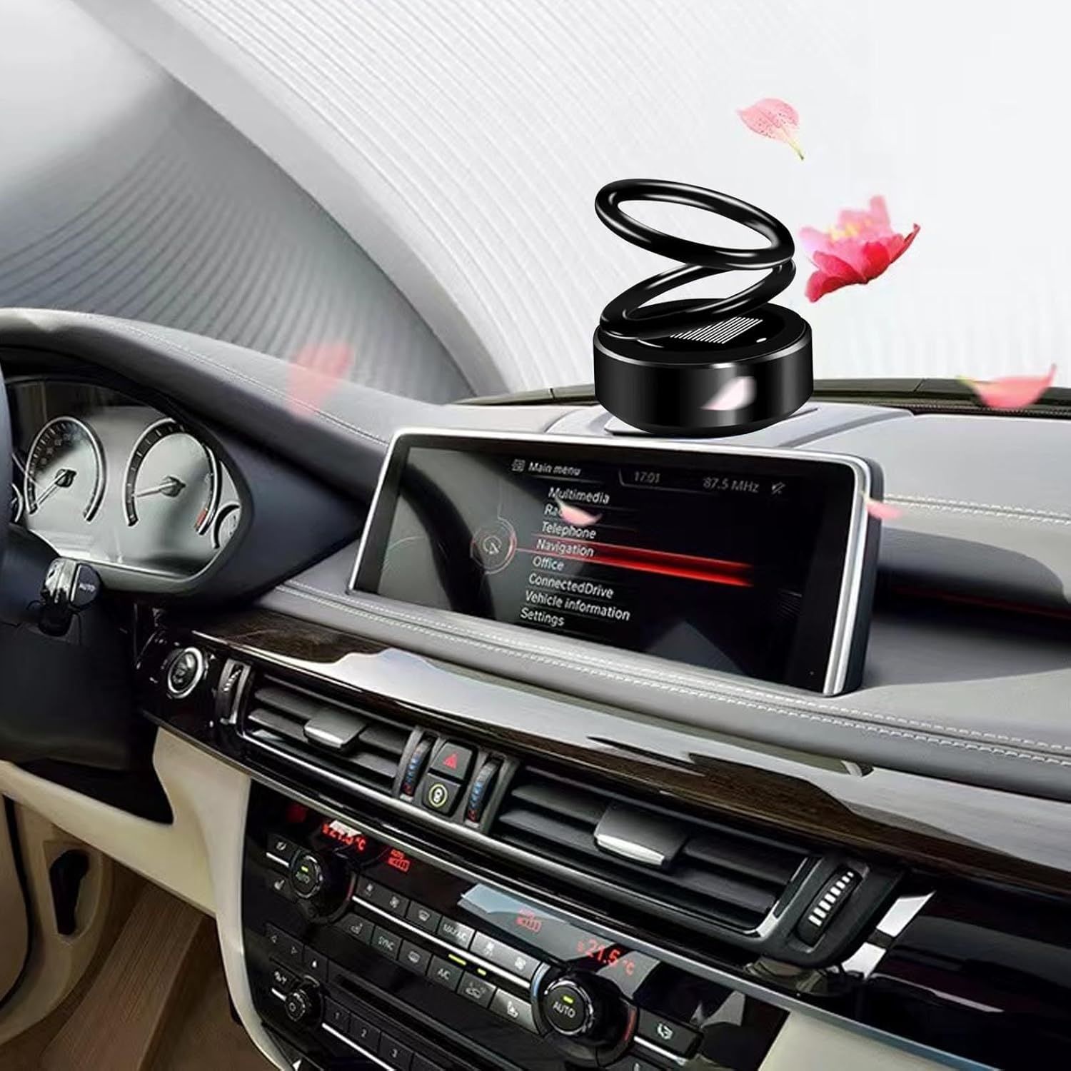 【Promotion】Solar Rotating Car Air Freshener, Double Ring Solar Energy Car Dashboard Decoration Perfume Holder, Rotating Aromatherapy Diffuser Ornament for Car Home, Car Accessories