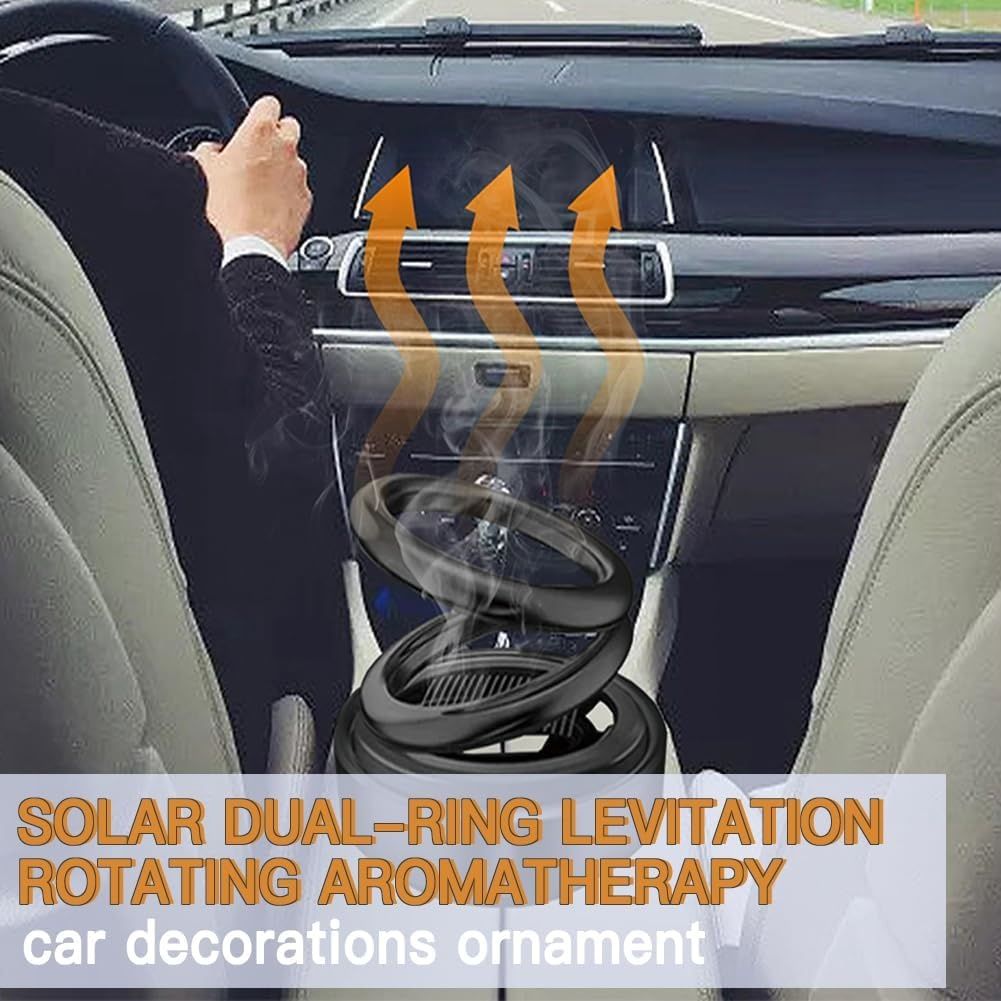 【Promotion】Solar Rotating Car Air Freshener, Double Ring Solar Energy Car Dashboard Decoration Perfume Holder, Rotating Aromatherapy Diffuser Ornament for Car Home, Car Accessories