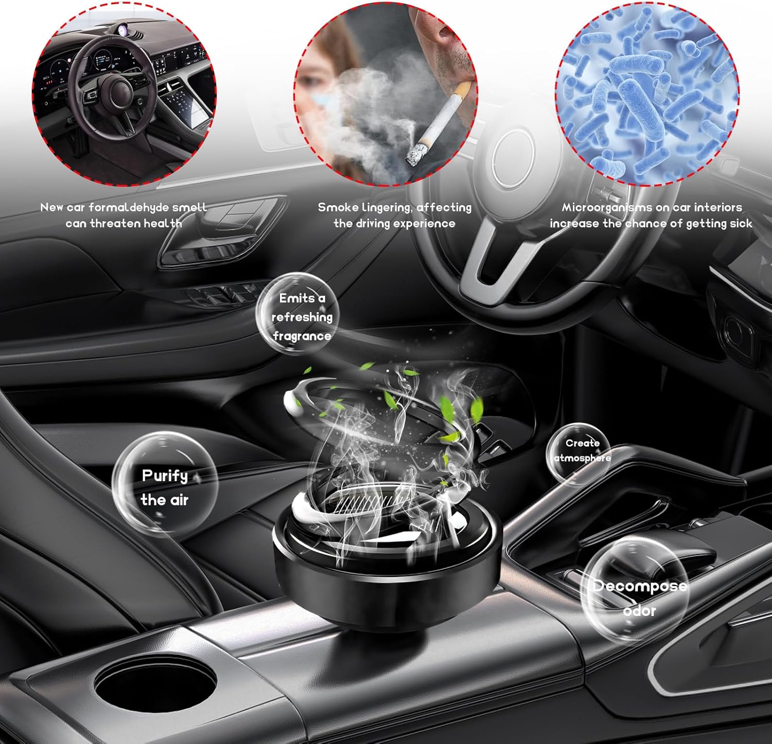 【Promotion】Solar Rotating Car Air Freshener, Double Ring Solar Energy Car Dashboard Decoration Perfume Holder, Rotating Aromatherapy Diffuser Ornament for Car Home, Car Accessories