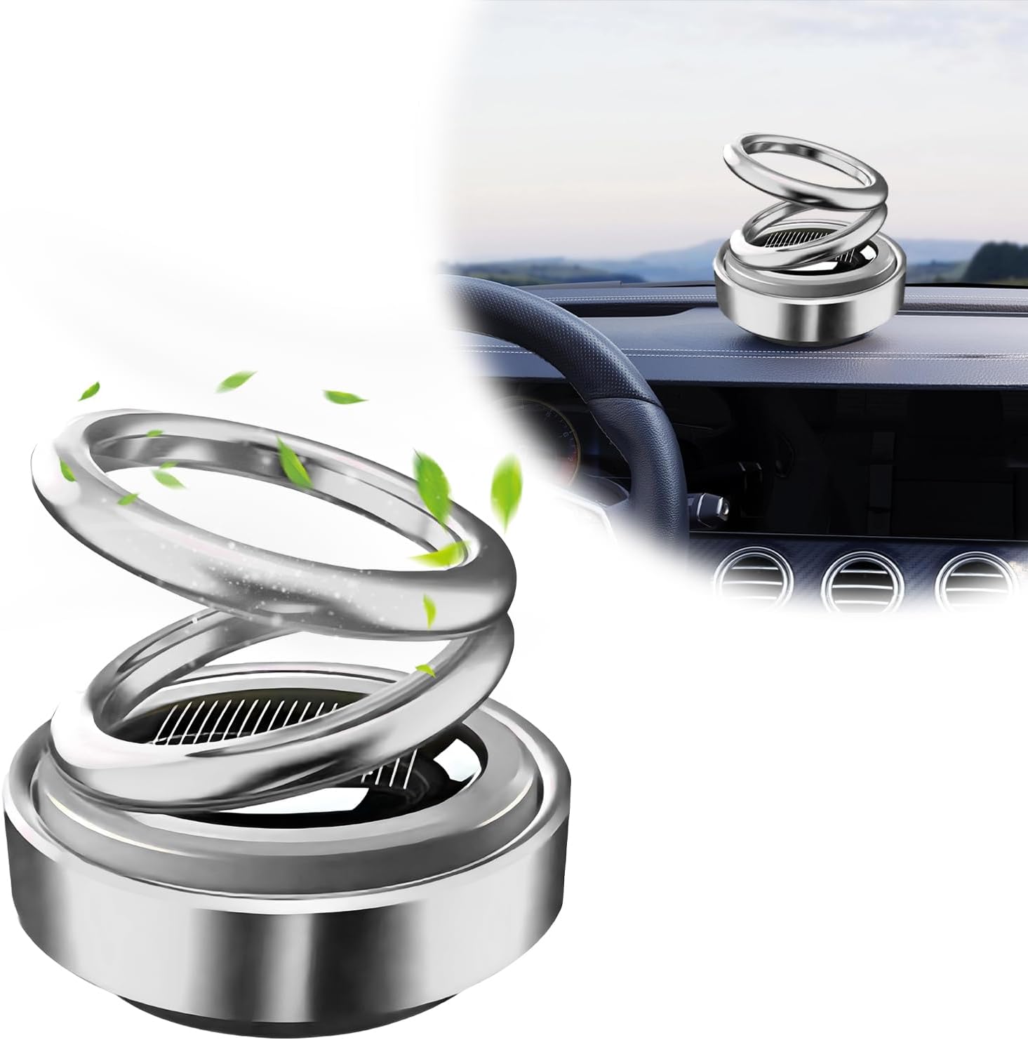 【Promotion】Solar Rotating Car Air Freshener, Double Ring Solar Energy Car Dashboard Decoration Perfume Holder, Rotating Aromatherapy Diffuser Ornament for Car Home, Car Accessories