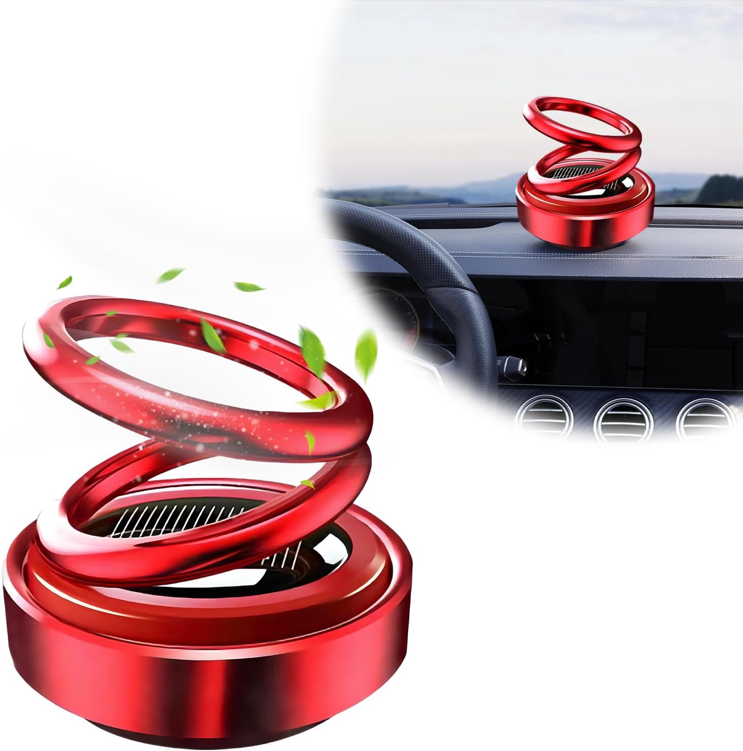 【Promotion】Solar Rotating Car Air Freshener, Double Ring Solar Energy Car Dashboard Decoration Perfume Holder, Rotating Aromatherapy Diffuser Ornament for Car Home, Car Accessories