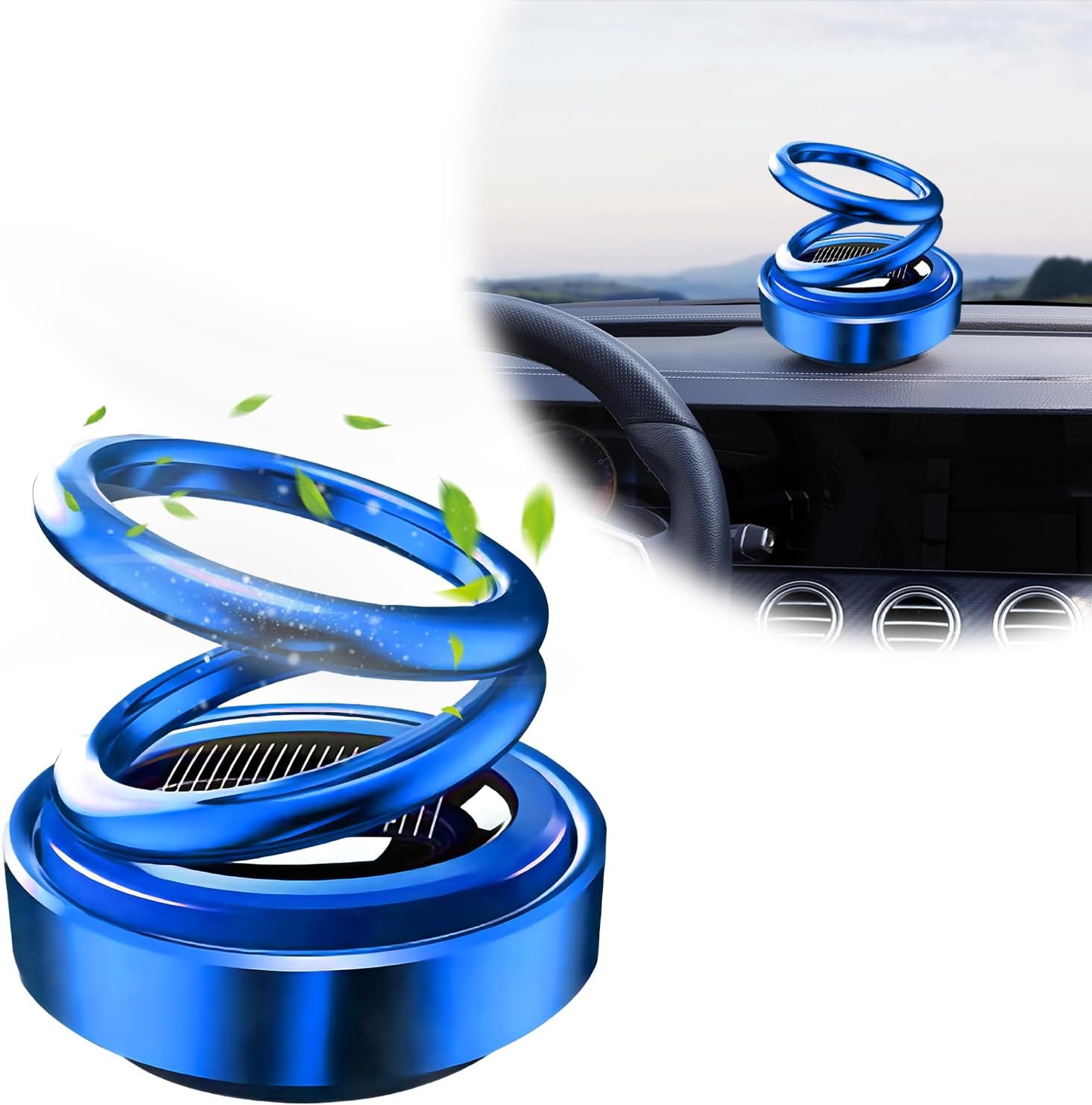 【Promotion】Solar Rotating Car Air Freshener, Double Ring Solar Energy Car Dashboard Decoration Perfume Holder, Rotating Aromatherapy Diffuser Ornament for Car Home, Car Accessories