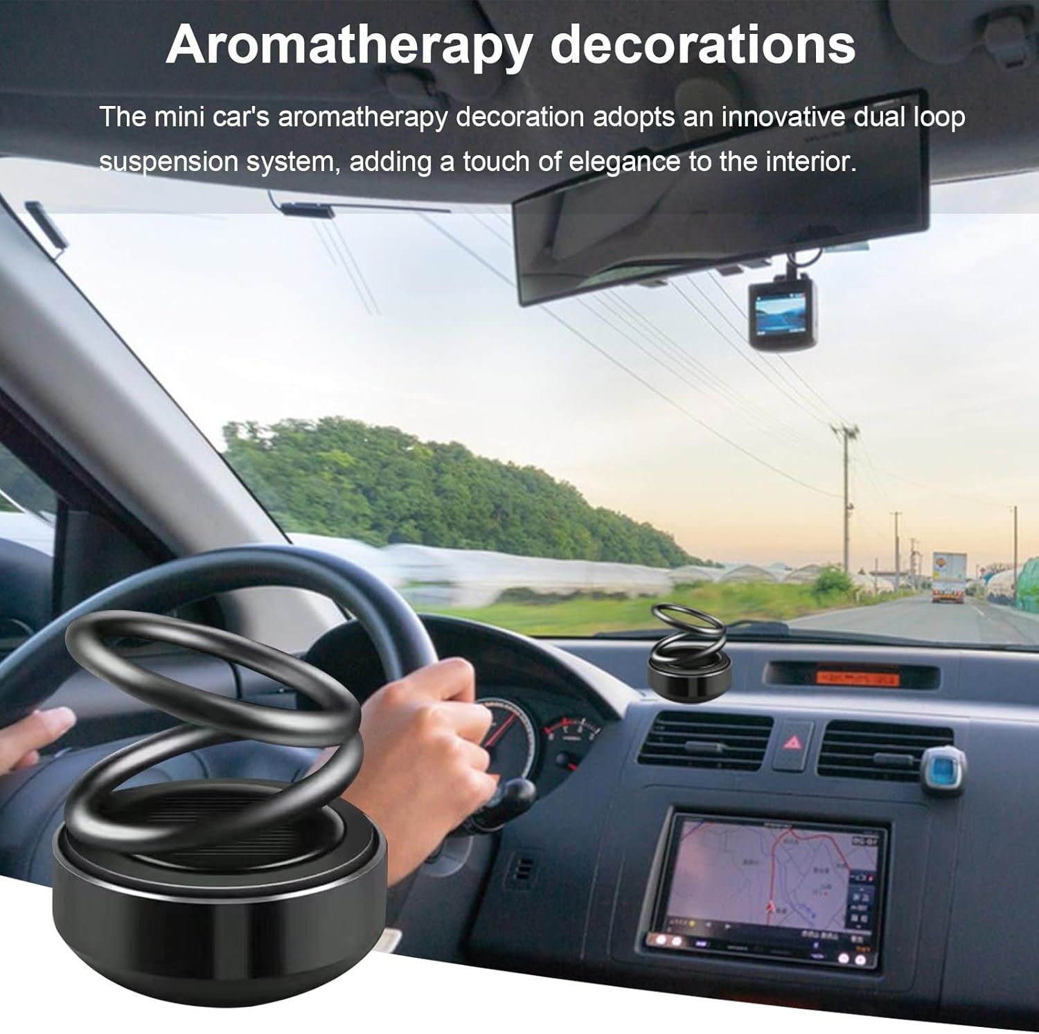 【Promotion】Solar Rotating Car Air Freshener, Double Ring Solar Energy Car Dashboard Decoration Perfume Holder, Rotating Aromatherapy Diffuser Ornament for Car Home, Car Accessories
