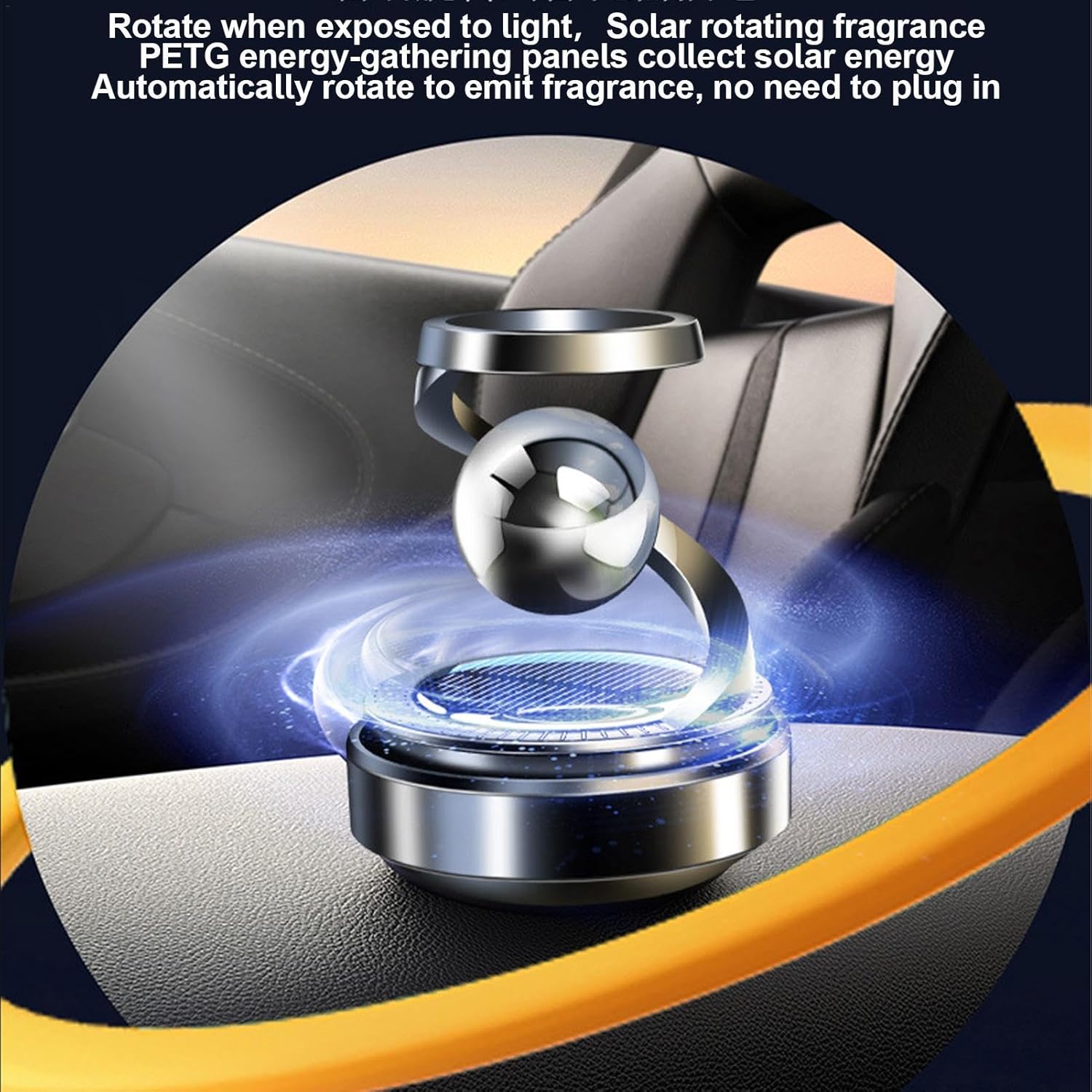 【Clearance Sale】Solar Rotating Car Diffuser - Double Ring Solar Energy Aromatherapy Air Purifier with Dashboard Ornaments