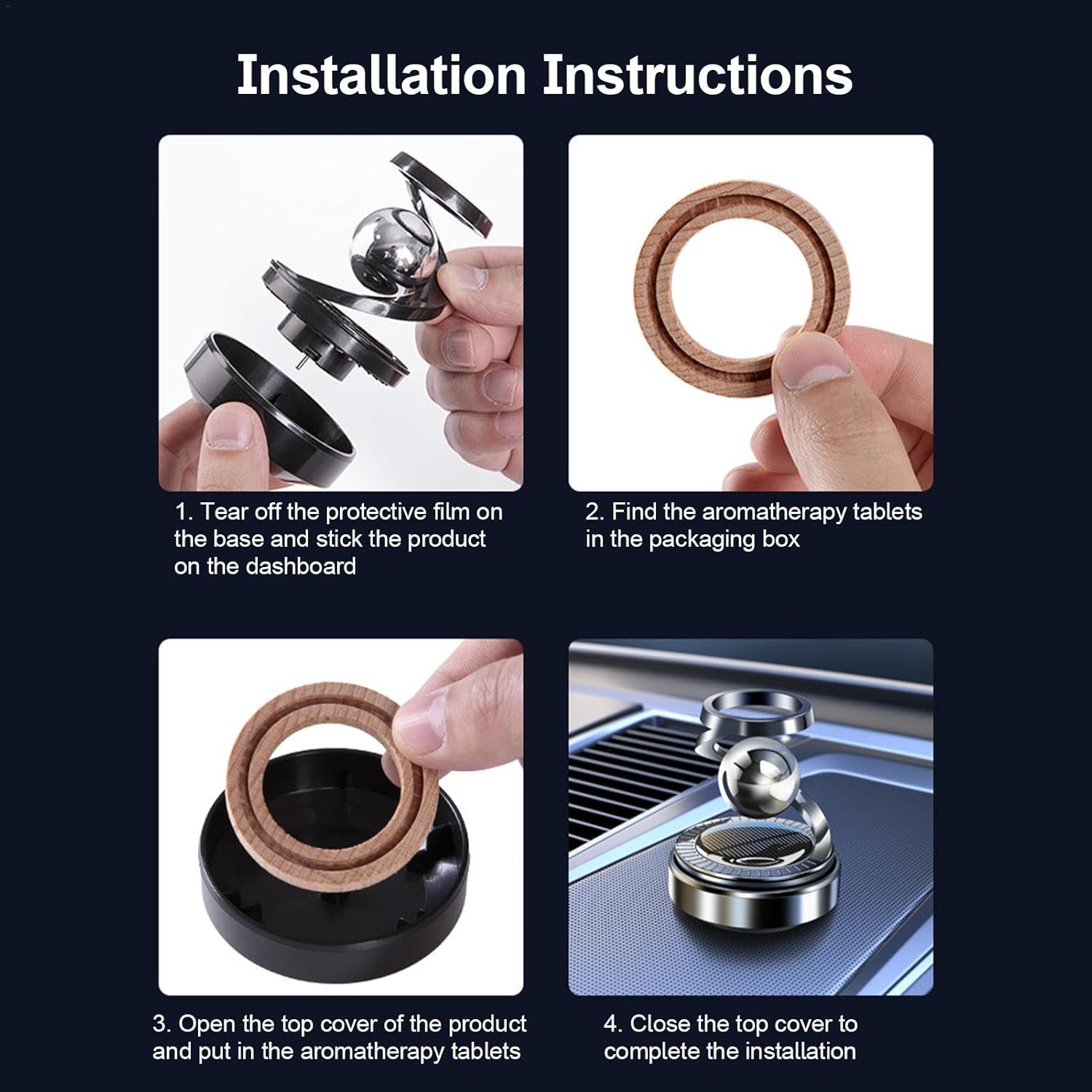 【Clearance Sale】Solar Rotating Car Diffuser - Double Ring Solar Energy Aromatherapy Air Purifier with Dashboard Ornaments