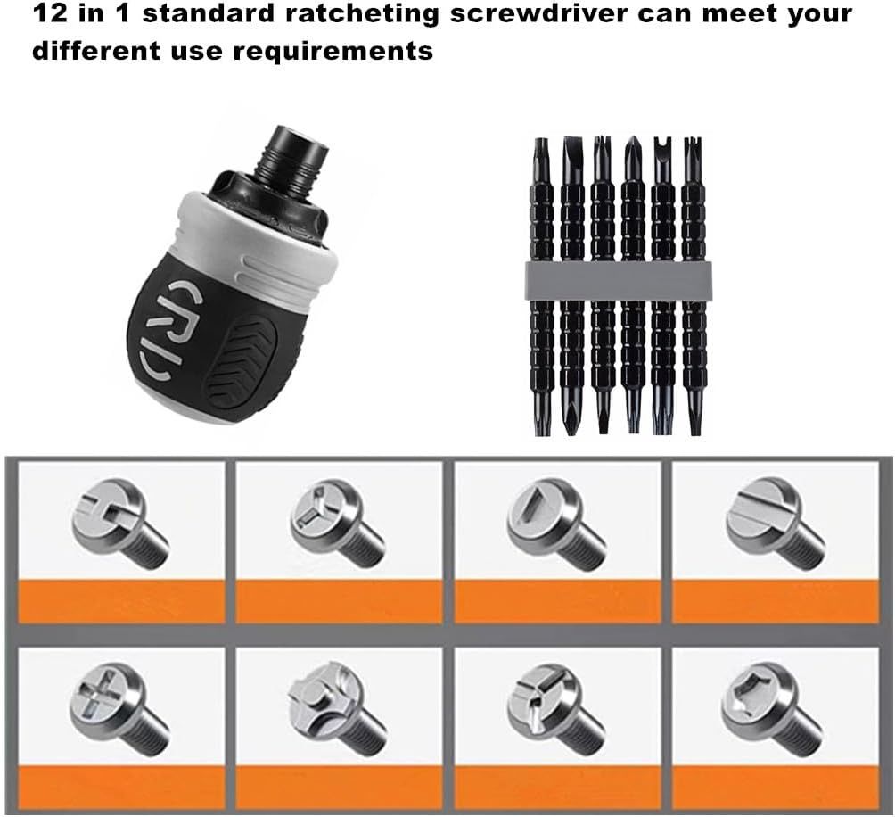 【Promotion】Ratcheting Screwdriver Set,12-in-1 Multi-bit Stubby Screw Driver Set, Adjustable Length,Reversible Dual End,Portable