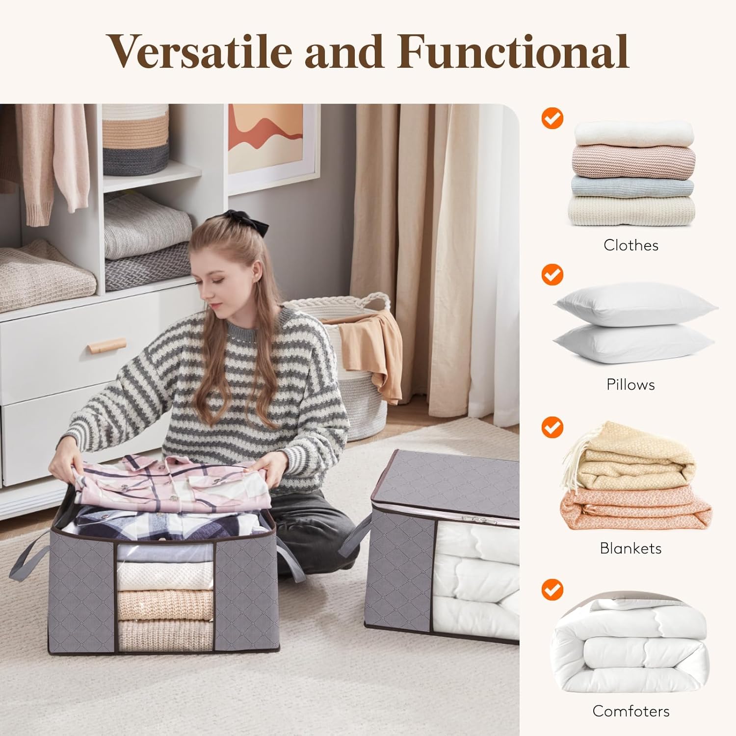 【Promotion】Large Capacity Clothes Storage Bag with Reinforced Handle, Thick Fabric, and Sturdy Zipper for Under-Bed Bedroom Accessories
