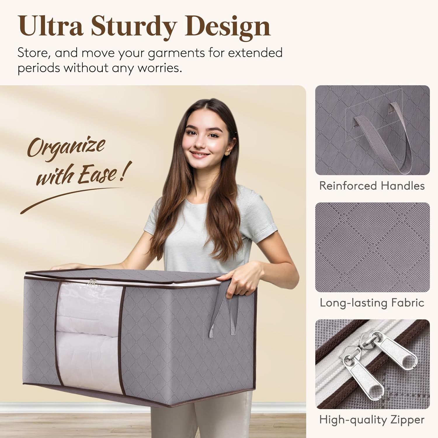 【Promotion】Large Capacity Clothes Storage Bag with Reinforced Handle, Thick Fabric, and Sturdy Zipper for Under-Bed Bedroom Accessories