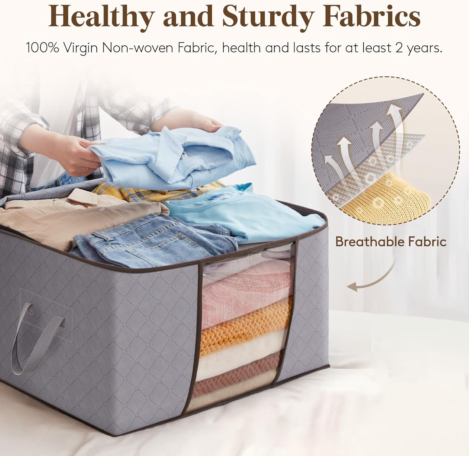 【Promotion】Large Capacity Clothes Storage Bag with Reinforced Handle, Thick Fabric, and Sturdy Zipper for Under-Bed Bedroom Accessories