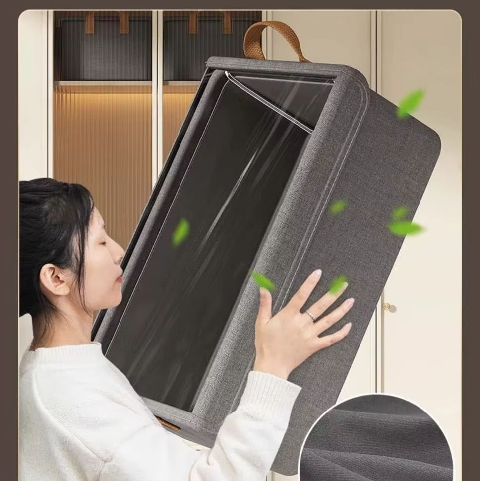 【Promotion】Fabric Closet Storage Bins with Cover, Dark Gray Storage Baskets for Closet Organization, Large,46x30x20cm