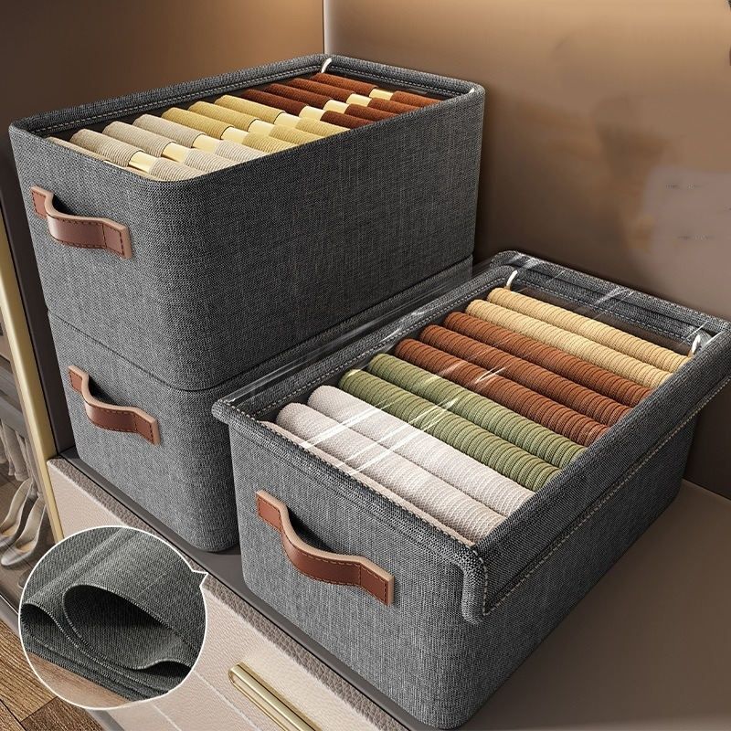 【Promotion】Fabric Closet Storage Bins with Cover, Dark Gray Storage Baskets for Closet Organization, Large,46x30x20cm
