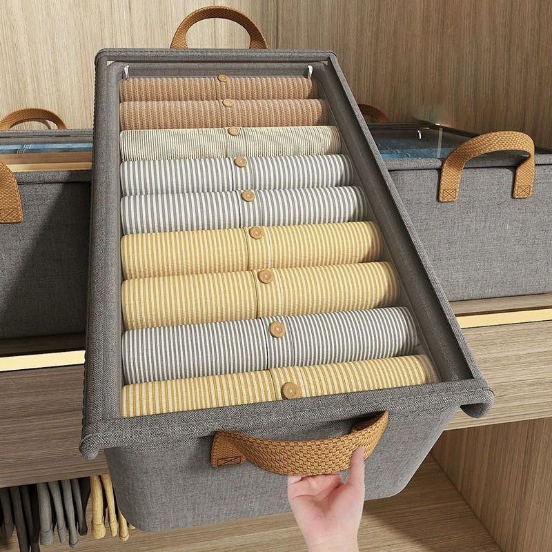 【Promotion】Fabric Closet Storage Bins with Cover, Dark Gray Storage Baskets for Closet Organization, Large,46x30x20cm