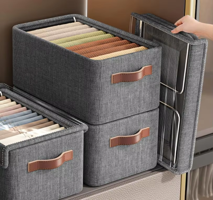 【Promotion】Fabric Closet Storage Bins with Cover, Dark Gray Storage Baskets for Closet Organization, Large,46x30x20cm