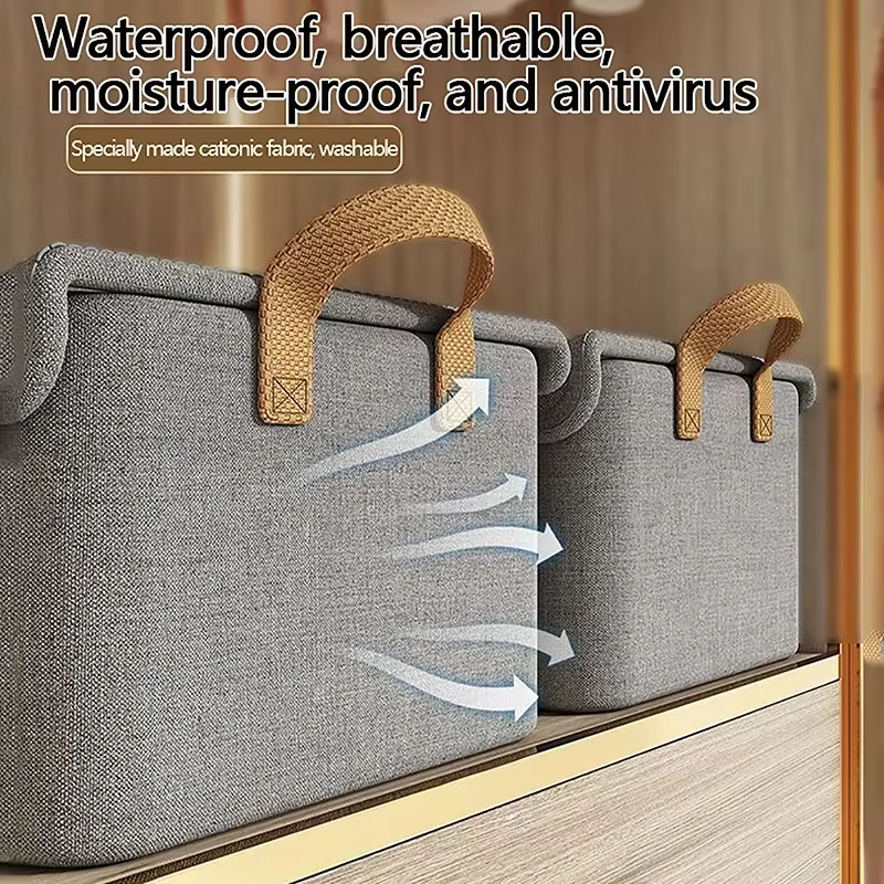 【Promotion】Fabric Closet Storage Bins with Cover, Dark Gray Storage Baskets for Closet Organization, Large,46x30x20cm