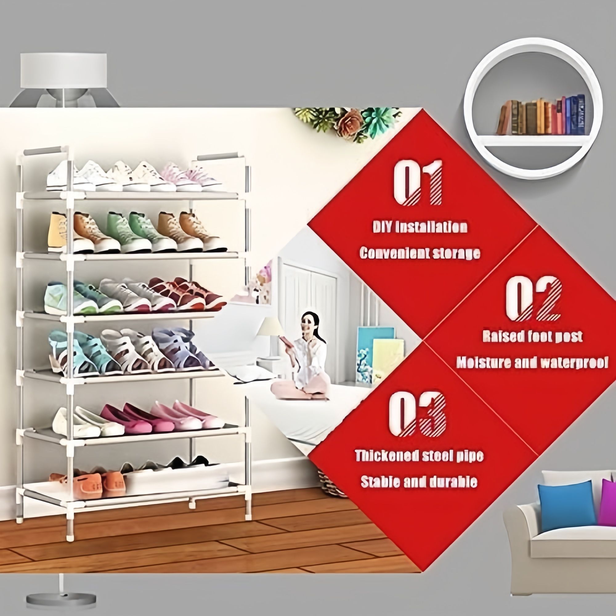 【Promotion】7-Tier Tall Shoe Rack,Large Sturdy Shoe Shelf Organizer, Non-Woven Fabric Free Standing Shoe Racks for Entryway, Hallway and Closet,30x60x120cm