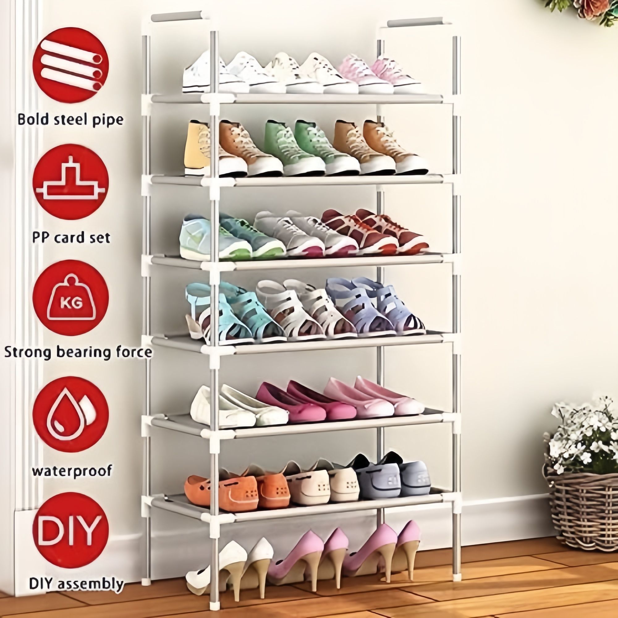【Promotion】7-Tier Tall Shoe Rack,Large Sturdy Shoe Shelf Organizer, Non-Woven Fabric Free Standing Shoe Racks for Entryway, Hallway and Closet,30x60x120cm