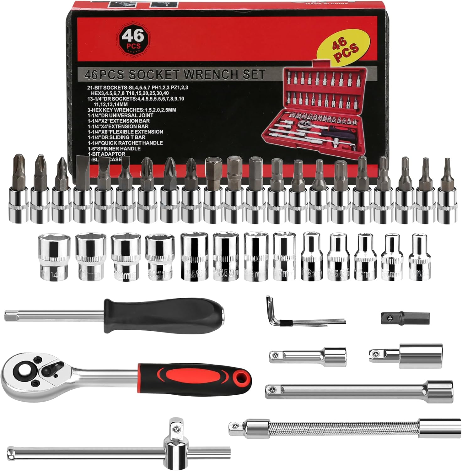 【Promotion】46 Piece Multifunctional Ratchet Socket Set Wrench Batch Head Ratchet Pawl Socket Spanner Screwdriver