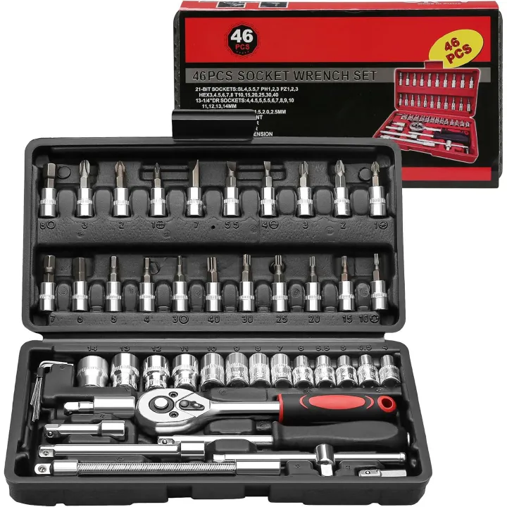【Promotion】46 Piece Multifunctional Ratchet Socket Set Wrench Batch Head Ratchet Pawl Socket Spanner Screwdriver