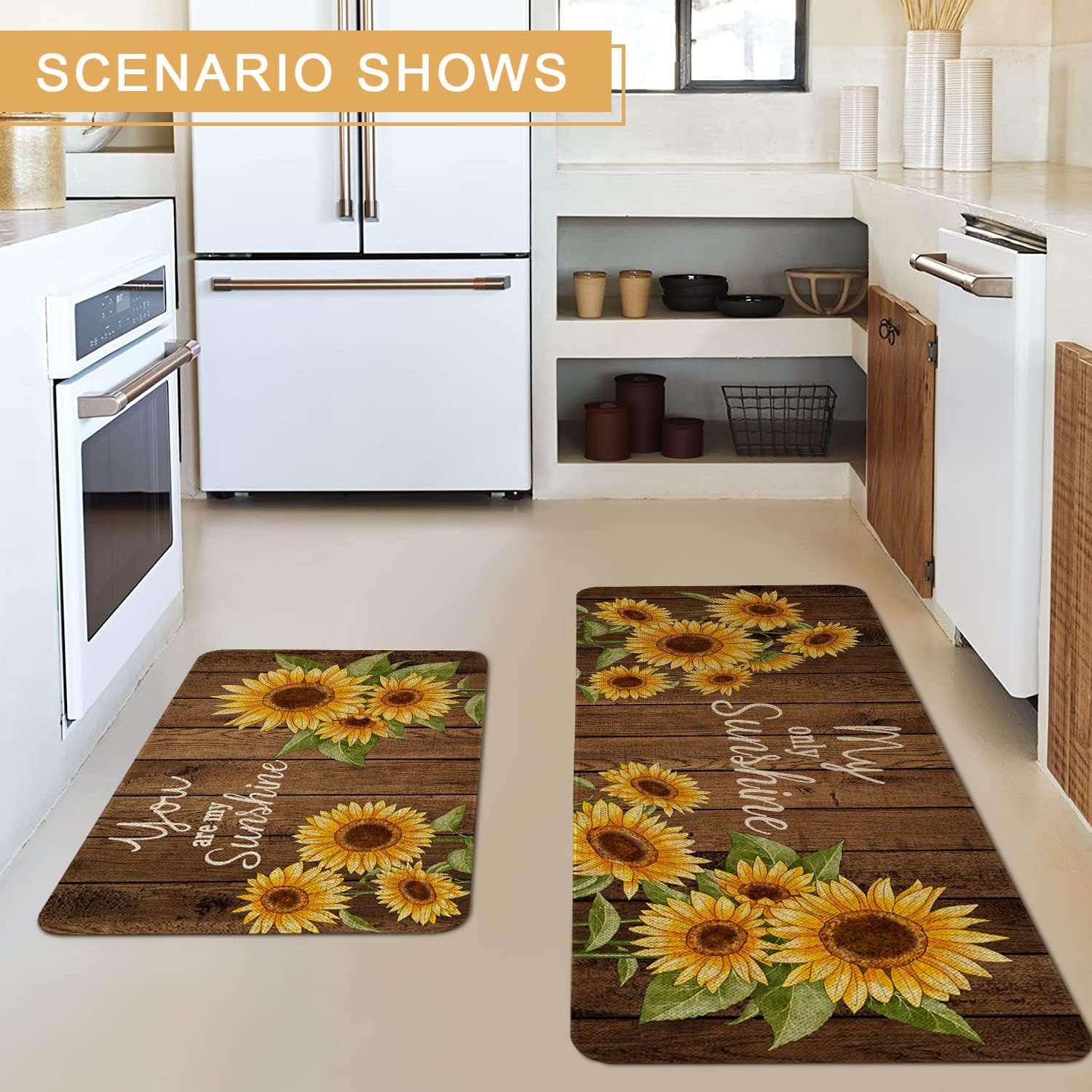 【Promotion】2 Pieces Kitchen Rug Set Anti-fatigue Kitchen Mat Dirt Resistant Backing Mat Throw Rug for Kitchen Doormat Runner Rug Set Floor Carpet Household Carpet Home Decor