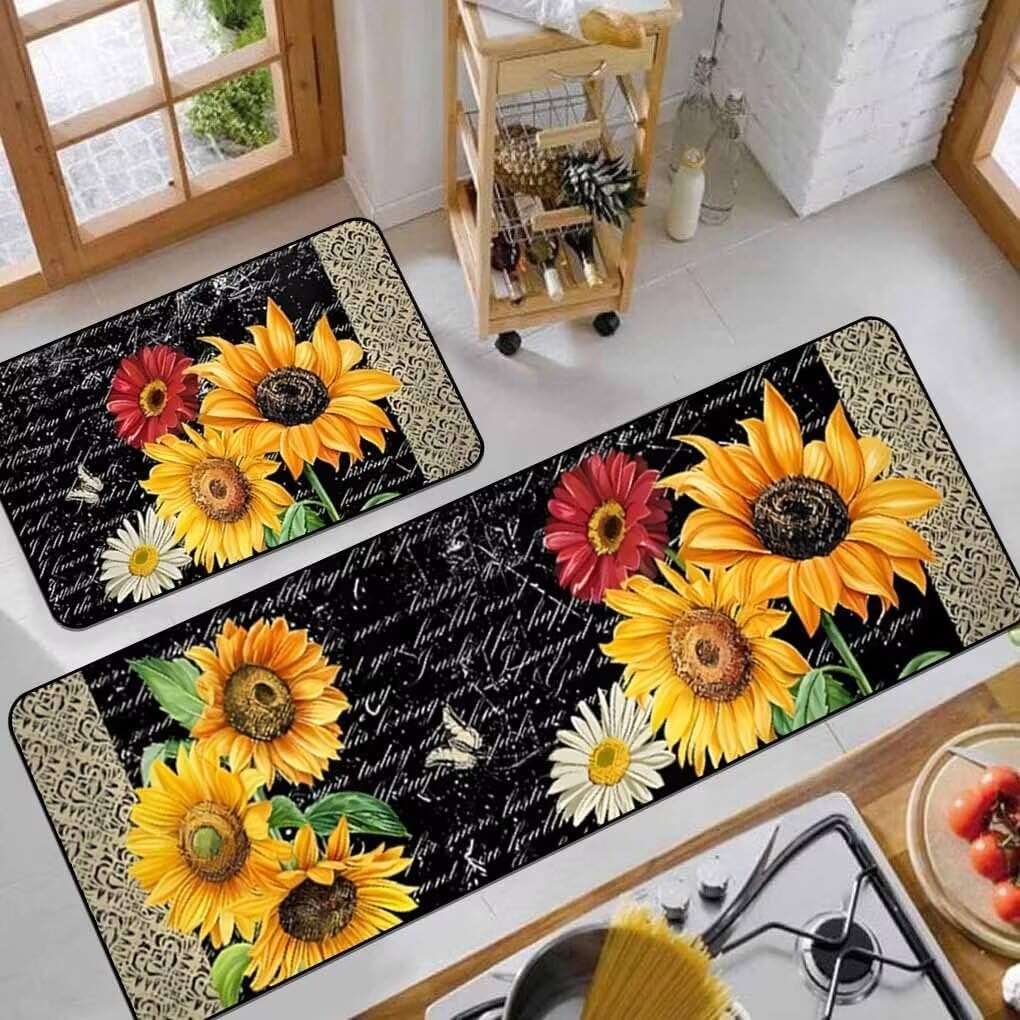 【Promotion】2 Pieces Kitchen Rug Set Anti-fatigue Kitchen Mat Dirt Resistant Backing Mat Throw Rug for Kitchen Doormat Runner Rug Set Floor Carpet Household Carpet Home Decor
