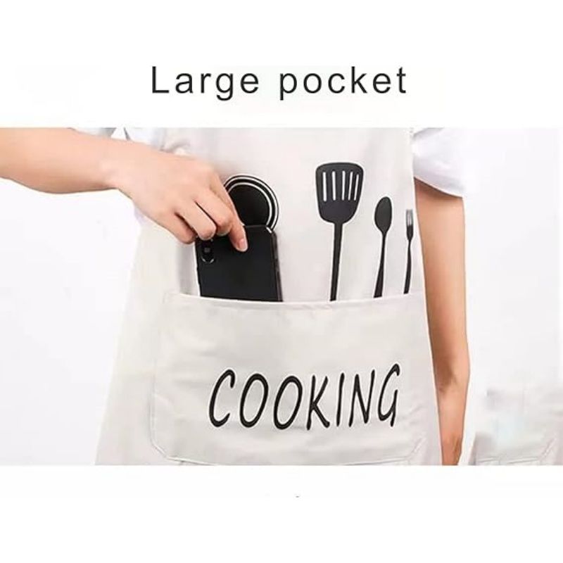 Women Kitchen Apron with Hand Wipe Pockets，Big Pocket,Hand-wiping, Waterproof for Cooking Baking