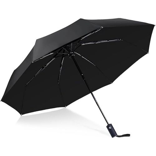 Travel Essentials Umbrella Windproof Compact Collapsible Light, Automatic, Strong and Portable, Wind Resistant Folding Small Umbrella for Rain