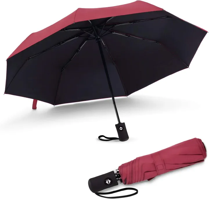 Travel Essentials Umbrella Windproof Compact Collapsible Light, Automatic, Strong and Portable, Wind Resistant Folding Small Umbrella for Rain