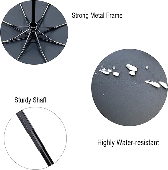 Travel Essentials Umbrella Windproof Compact Collapsible Light, Automatic, Strong and Portable, Wind Resistant Folding Small Umbrella for Rain