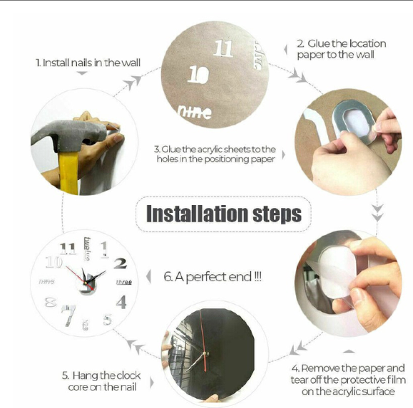 3D DIY Wall Clock Creative Design 40cm Frameless Acrylic Wall Clock Wall Decorative Sticker Watches