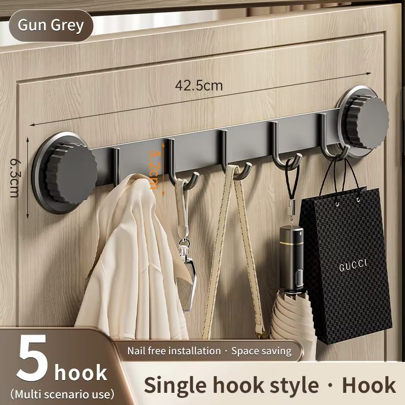 Suction Cup Coat Rack,Coat Hanger Wall Mount with Hooks, Stainless Steel Entryway Hanging Rack for Clothes Hats Towel Keys Bags