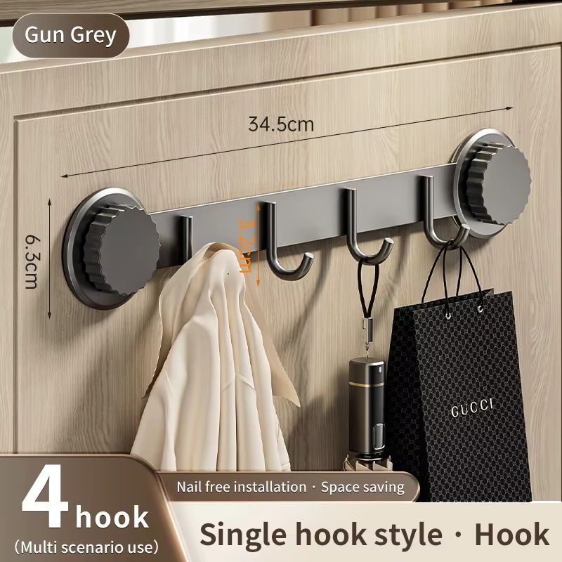 Suction Cup Coat Rack,Coat Hanger Wall Mount with Hooks, Stainless Steel Entryway Hanging Rack for Clothes Hats Towel Keys Bags