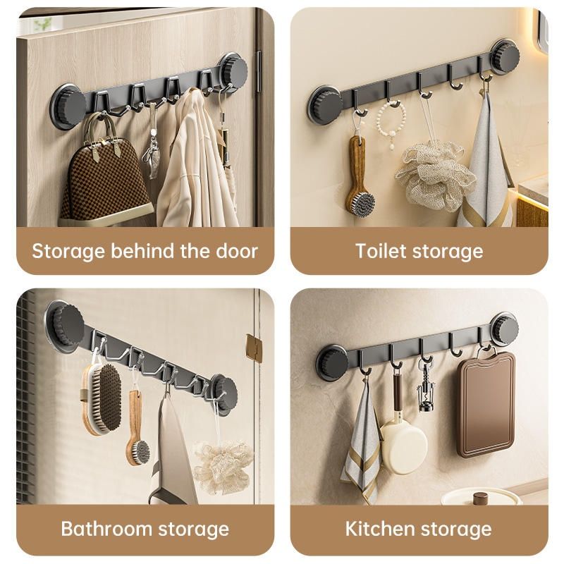Suction Cup Coat Rack,Coat Hanger Wall Mount with Hooks, Stainless Steel Entryway Hanging Rack for Clothes Hats Towel Keys Bags