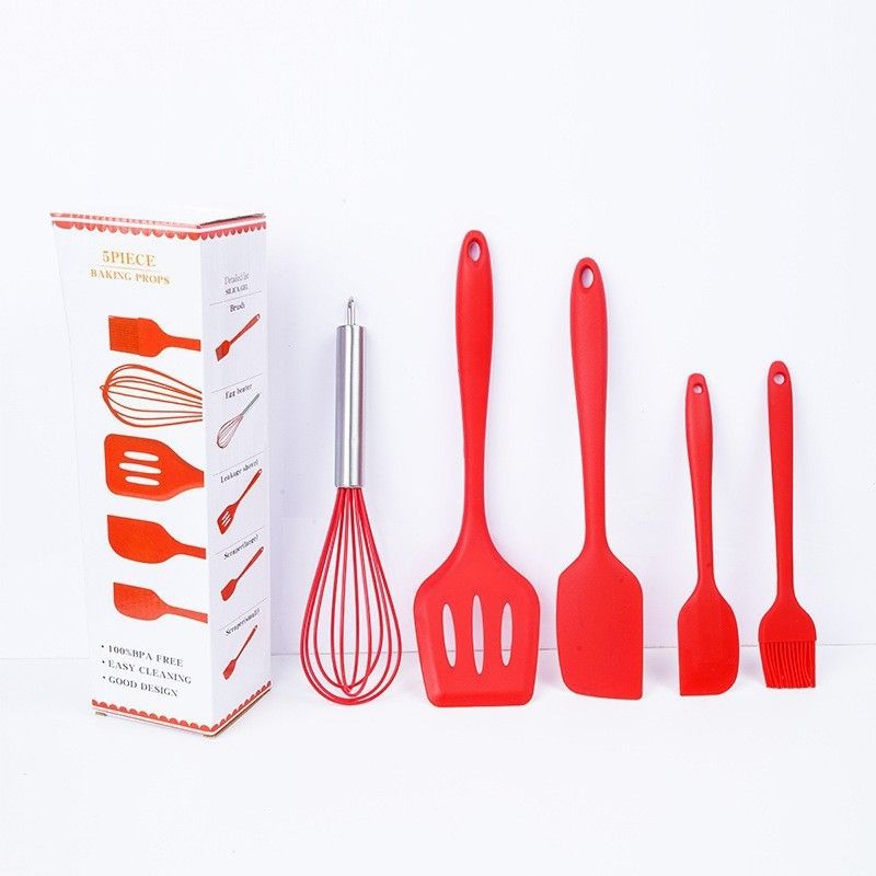 5PCS Heat Resistant Kitchen Utensils Food Grade Silicone Cooking Utensils Spatula Kitchen Accessories Cookware Set for Baking