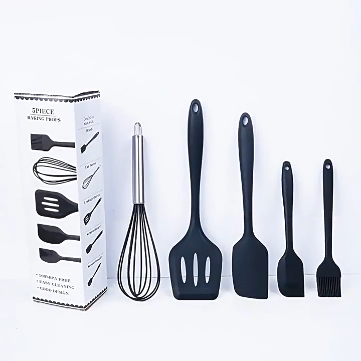 5PCS Heat Resistant Kitchen Utensils Food Grade Silicone Cooking Utensils Spatula Kitchen Accessories Cookware Set for Baking